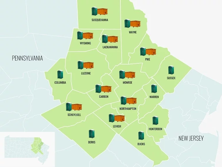 a map of the NEPA counties serviced by Gotta Go Potties